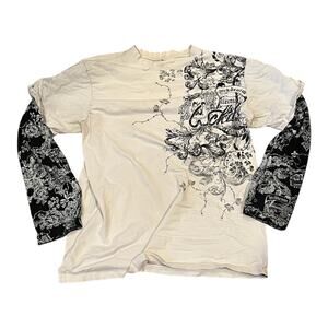 Vintage Y2K WCKD Double Sleeve Tee Black White Layered Graphic Shirt